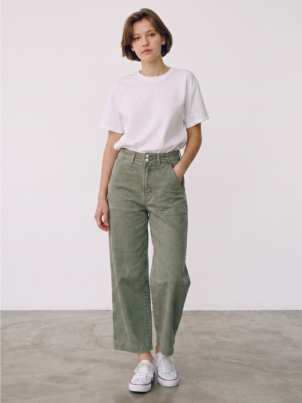 NWT New GAP High Rise Wide Leg Cropped Jeans in Olive Green Size 28